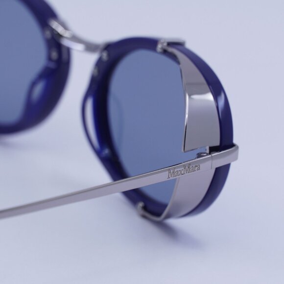 MaxMara SELMA MM0103 90X Sunglasses Blue/Silver Oval Frame - Picture 8 of 11